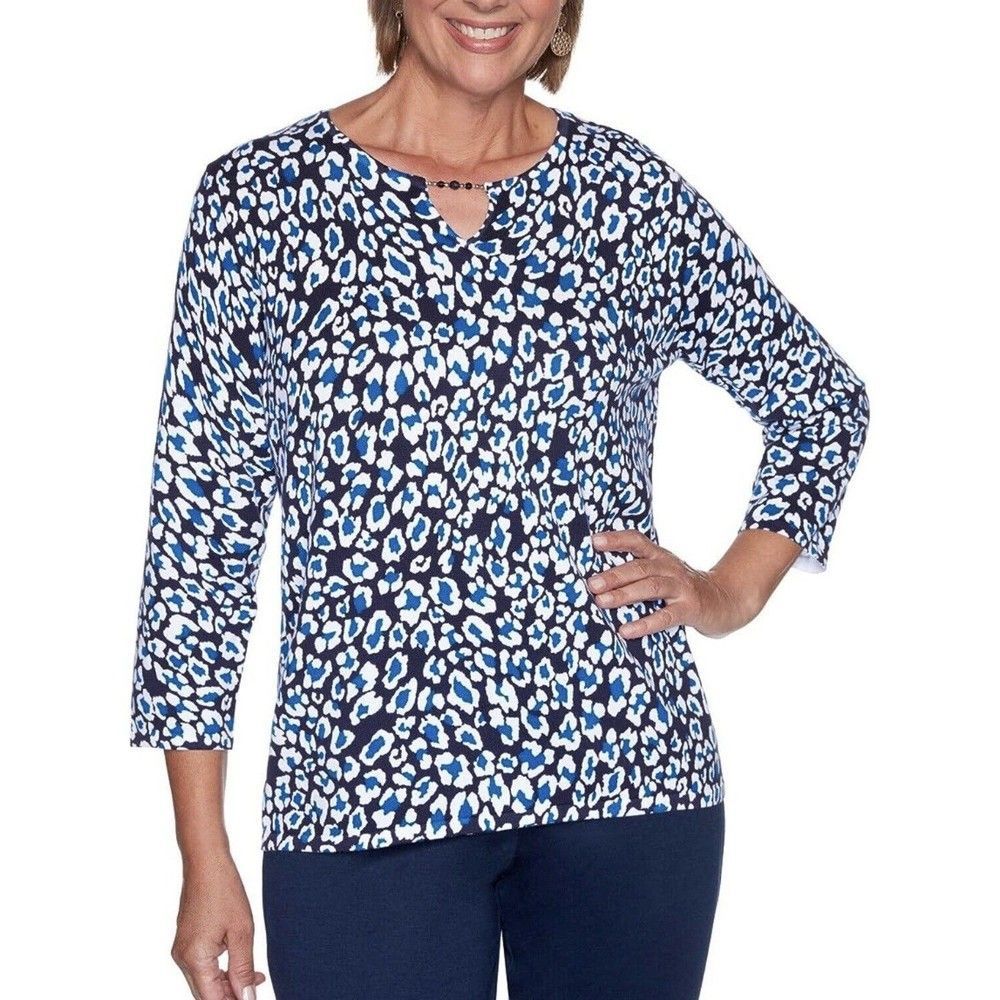 Alfred Dunner NWT Blue White Leopard Long Sleeve Sweater Womens Plus Size 2X
